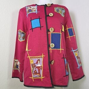 Allure Vtg Patchwork Embroidered Jacket Medium Artistic Boho Statement Buttons